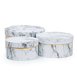 Juvale 3 Piece Small Round Gift Boxes with Lids, White Marble Cardboard Box Set in 3 Sizes