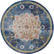 Nourison Global Vintage 6' x ROUND (6' Round) Blue Area Rug Oushak Vintage Center Medallion by Nourison