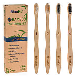 BlauKe Bamboo Toothbrush Soft Bristle 4-Pack, Natural Soft Toothbrushes for Adults, Black Charcoal Toothbrushes, Wooden Toothbrushes