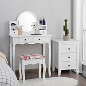 Slickblue Makeup Vanity Table Set Girls Dressing Table with Drawers Oval Mirror-White