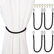 Okuna Outpost Black Rope Curtain Tiebacks with Hooks, Holdbacks for Drapes (26 in, 2 Pairs)