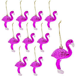 Okuna Outpost Purple Flamingo Christmas Tree Ornaments, Glitter Decorations (4.5 in, 10 Pack)
