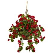 Nearly Natural 28" Artificial Geranium Outdoor Hanging Basket
