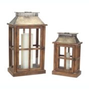 Melrose Decorative Lanterns (Set Of 2) 13.5"H, 20"H Wood/Metal/Glass