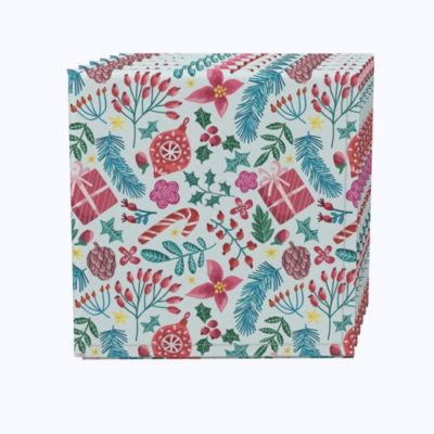 Fabric Textile Products, Inc. Napkin Set, 100% Polyester, Set of 4, 18x18", Christmas Candy Cane Celebration