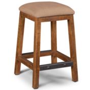 Besthom Rustic City 25 in. Natural Oak Backless Wood and Metal Frame Industrial Bar Stool with Beige Upholstered Seat