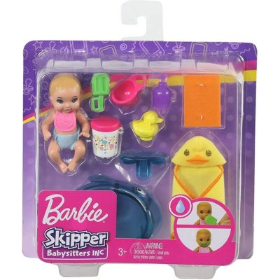 Barbie Skipper Babysitters Inc. Feeding and Bath-Time Playset with Color-Change Baby Doll