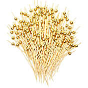 Okuna Outpost Gold Pearl Cocktail Picks, Bamboo Appetizer Toothpicks (4.7 Inches, 150 Pack)