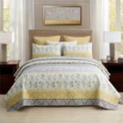 Stock Preferred Authentic Blooming Patchwork Quilt Set in 3 Pieces Full/Queen, Yellow Stripe
