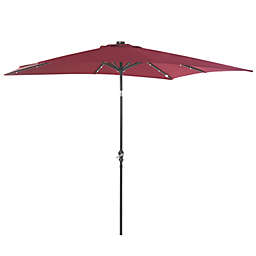 Outsunny 9' x 7' Patio Umbrella Outdoor Table Market Umbrella with Crank, Solar LED Lights, 45? Tilt, Push-Button Operation, for Deck, Backyard, Pool and Lawn, Wine Red