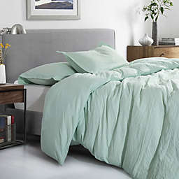 Sweet Home Collection   Prewashed Vintage Linen Style Crinkle 3-Piece Duvet Set - Full/Queen, Mint
