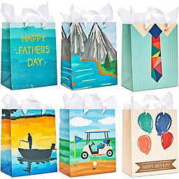 Blue Panda Father's Day Gift Bags with Handles and Tissue Paper, 6 Designs (32 Pieces)