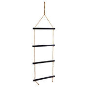 Farmlyn Creek 4-Rung Hanging Blanket Ladder, Wooden Rustic Towel Racks for Bathroom with Rope for Bathroom Decor, Black (17 x 60 In)