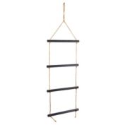Farmlyn Creek 4-Rung Hanging Blanket Ladder, Wooden Rustic Towel Racks for Bathroom with Rope for Bathroom Decor, Black (17 x 60 In)