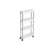 SONGMICS 4-Tier Slide Out Storage Cart, Slim Rolling Trolley on Wheels, Mobile Utility Cart, Space-Saving Organizer Shelf for Bathroom, Kitchen, Narrow Gap, 15.7 x 4.9 x 33.9 Inches, White