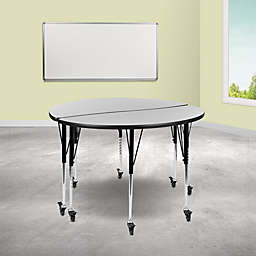 Flash Furniture 2 Piece Mobile 47.5" Circle Wave Collaborative Grey Thermal Laminate Adjustable Activity Table Set