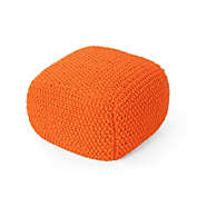 Contemporary Home Living 20.5" Orange Contemporary Knitted Square Pouf Ottoman