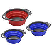 Unique Bargains Collapsible Colander Over The Sink Set, 2 Size Silicone Round Foldable Strainer with Handle Suitable for Pasta, Vegetables, Fruits -  2 Blue 8in 1 Red 9.4in