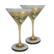 Crafted Creations Set of 2 Gold Christmas Garland Hand Painted Martini Drinking Glasses Glasses 7"