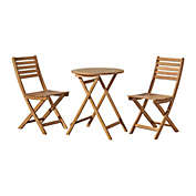 Alaterre Furniture Cabot Folding Table and Chair Set - Round Table and 2 Chairs - Natural Brown