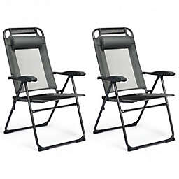 Costway 2 Pieces Patio Adjustable Folding Recliner Chairs with 7 Level Adjustable Backrest-Gray