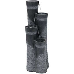 Sunnydaze 4-Tier Staggered Pillars Outdoor Water Fountain with LED Lights - 41-Inch