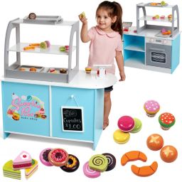 Svan Scandinavian Wooden Bakery Playset Pretend Stand for Kids - 25 Piece Bake Shop Counter w Food, Chalkboard, Cash Register, Trays - Durable Construction for Creative Playtime