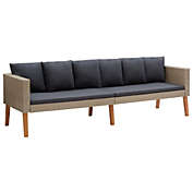 vidaXL 3-Seater Patio Sofa with Cushions Poly Rattan Beige