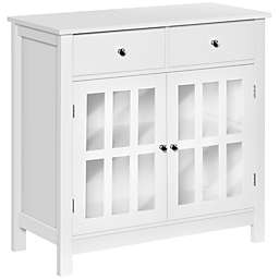 HOMCOM Sideboard Buffet Cabinet, Storage Cabinet Cupboard Table with Glass Doors, and Drawers for Kitchen, White