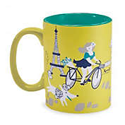 Wild Eye 5" Decorative Yellow with Green, Blue and White Parisian Experience Drink Mug