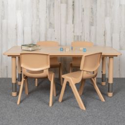 Flash Furniture Emmy 23.625"W x 47.25"L Rectangular Natural Plastic Height Adjustable Activity Table Set with 4 Chairs