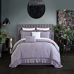 Chic Home Kensley Comforter Set Washed Crinkle Ruffled Flange Border Design Bedding Lavender, Queen