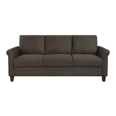 Lazzara Home Elton 79 In. Wide Rolled Arm Textured Fabric Upholstery Traditional Straight Sofa In Chocolate