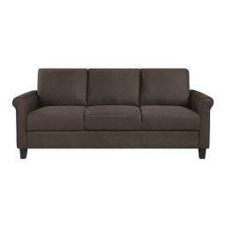 Lazzara Home Elton 79 In. Wide Rolled Arm Textured Fabric Upholstery Traditional Straight Sofa In Chocolate