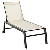 Outsunny Patio Garden Sun Chaise Lounge Chair with 5-Position Backrest, 2 Back Wheels, & Industrial Design, Cream White