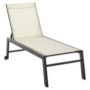 Outsunny Patio Garden Sun Chaise Lounge Chair with 5-Position Backrest, 2 Back Wheels, & Industrial Design, Cream White