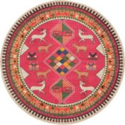 Unique Loom 8&#39; Pink and Beige Tribal Round Area Throw Rug