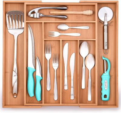 Expandable Cutlery Flatware Drawer Utensil Tray Kitchen Organizer Storage Bamboo 