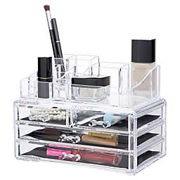 OnDisplay Cosmetic Makeup and Jewelry Storage Case Display - 4 Drawer Tiered Design - Perfect for Bathroom Counter, Vanity, or Dresser