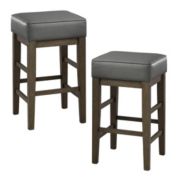 Lexicon Set of 2 Wood 24" Height Square Gray Fabric Seat Stool, Antique Gray