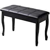 Costway-CA Solid Wood PU Leather Piano Bench with Storage-Black