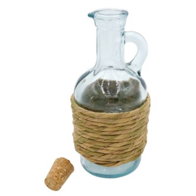 Green Glass Jug Oil / Vinegar with Cork Stopper (Rafia)
