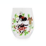 Disney Minnie Mouse Christmas Wreath Stemless Wine Glass Cup   Teardrop Tumbler For Mimosas, Cocktails   Home Barware Decor, Disney Kitchen Accessories   Holds 20 Ounces