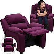 Flash Furniture Deluxe Padded Contemporary Purple Microfiber Kids Recliner With Storage Arms - Purple Microfiber