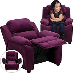 Flash Furniture Charlie Deluxe Padded Contemporary Purple Microfiber Kids Recliner with Storage Arms