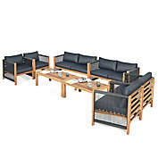 Gymax 8PCS Acacia Wood Outdoor Patio Furniture Set Cushioned Sofa W/Nylon Rope Armrest