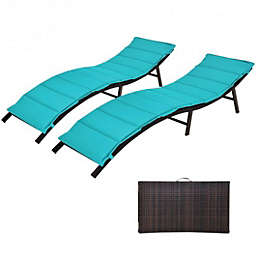 Costway 2Pcs Folding Patio Lounger Chair-Turquoise