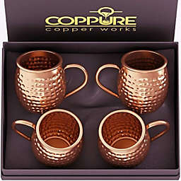 Kona Moscow Mule Copper Mugs - Pure 100% Solid Hammered, Unlined Copper Cups - Set of 4