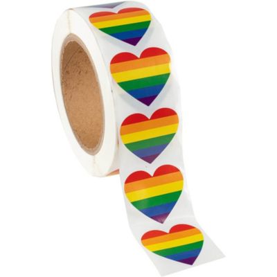 Juvale Gay Pride Self Adhesive Sticker Roll, Rainbow Heart (1.5 x 1.7 in, 1000 Pack)