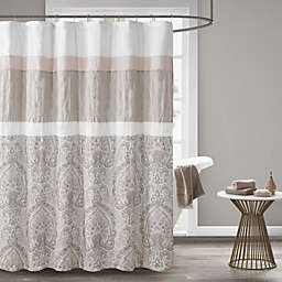 510 Design  Printed and Embroidered Shower Curtain with Liner Blush 414
